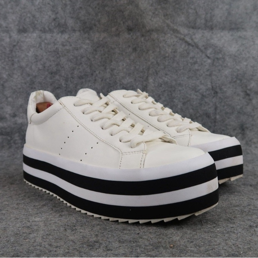 Zara Shoes Womens 37 Fashion Sneaker Platform White Black Stripe Lifestyle Basic